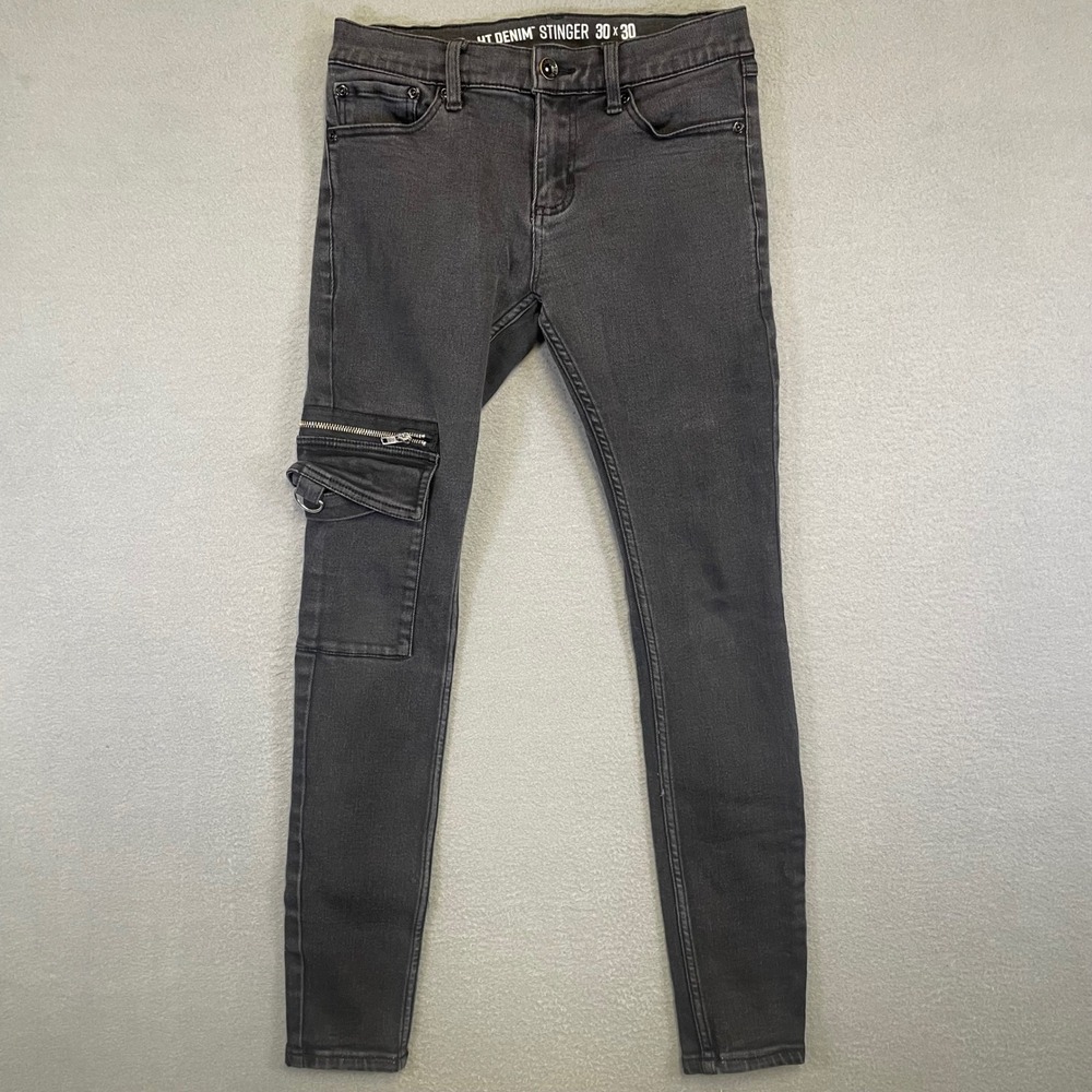 HT Denim Stinger Cargo Skinny Jeans Mens 30x30 Black Moto Utility Stretch Pants